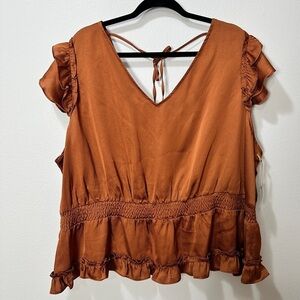 Ryegrass Women's Sz 3X Blouse Rust Orange Short Sleeve V-Neck Ruffle Boho Top